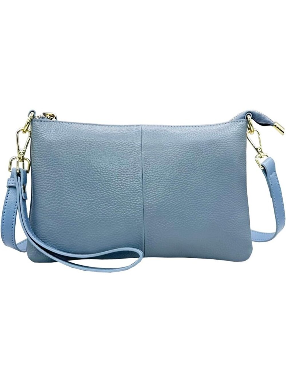 Women's Light Blue Leather Clutch Purse Wristlet Wallet Small Crossbody Bag